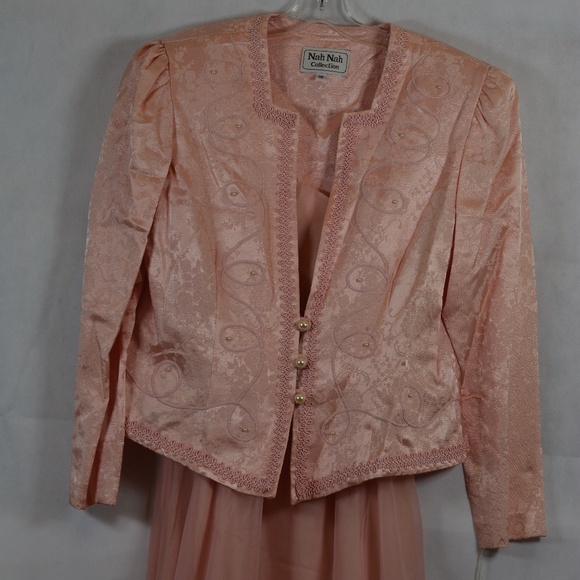 Coral Pink/Peach Jacket/Dress Pearl Beads/Embellished  Sz 16 by Nah Nah NWT - Picture 8 of 11
